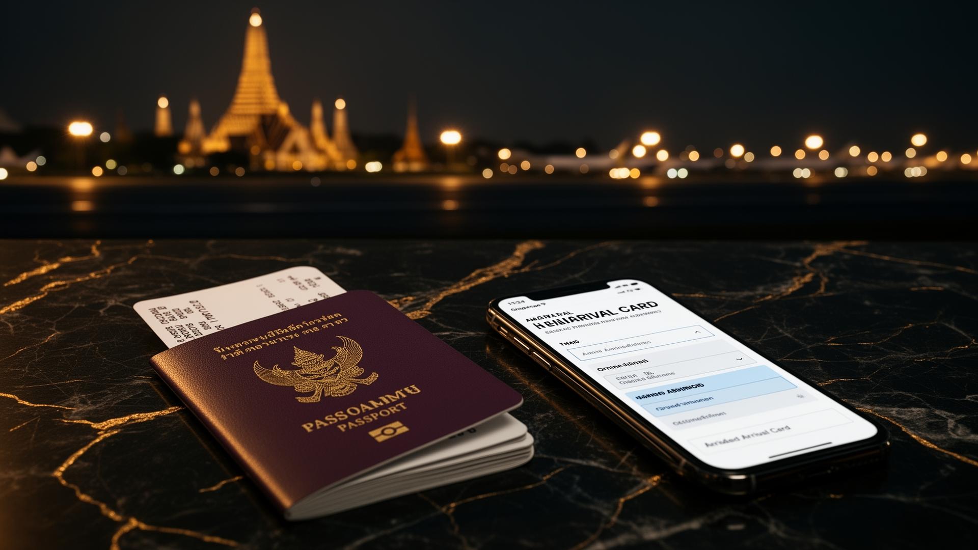 Thailand passport, boarding pass and digital arrival card